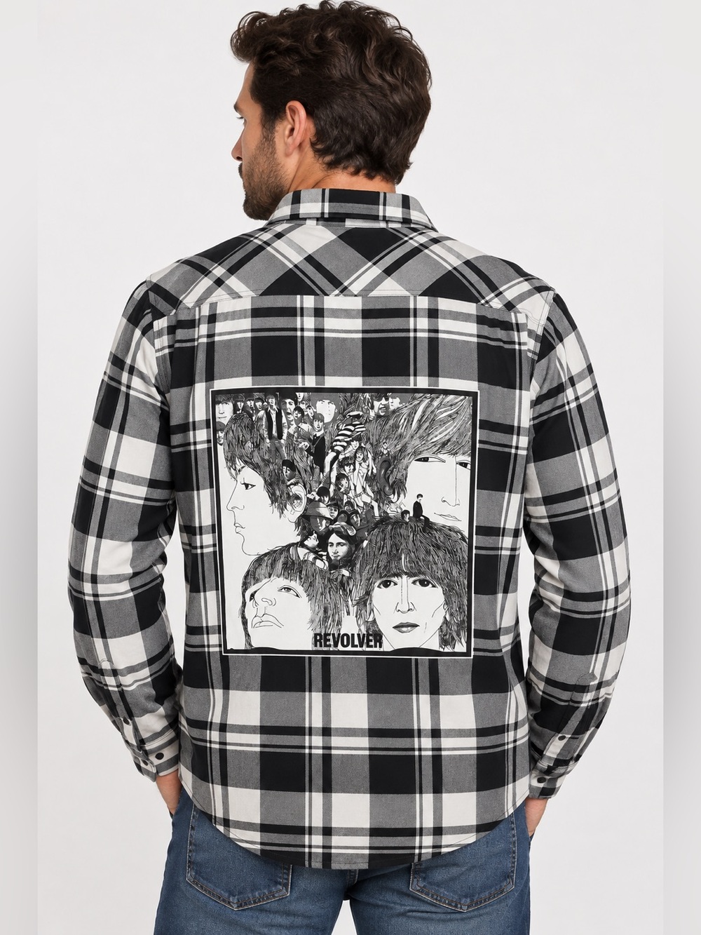 The Beatles Revolver Black & White Plaid Shirt. Size L. NWOT